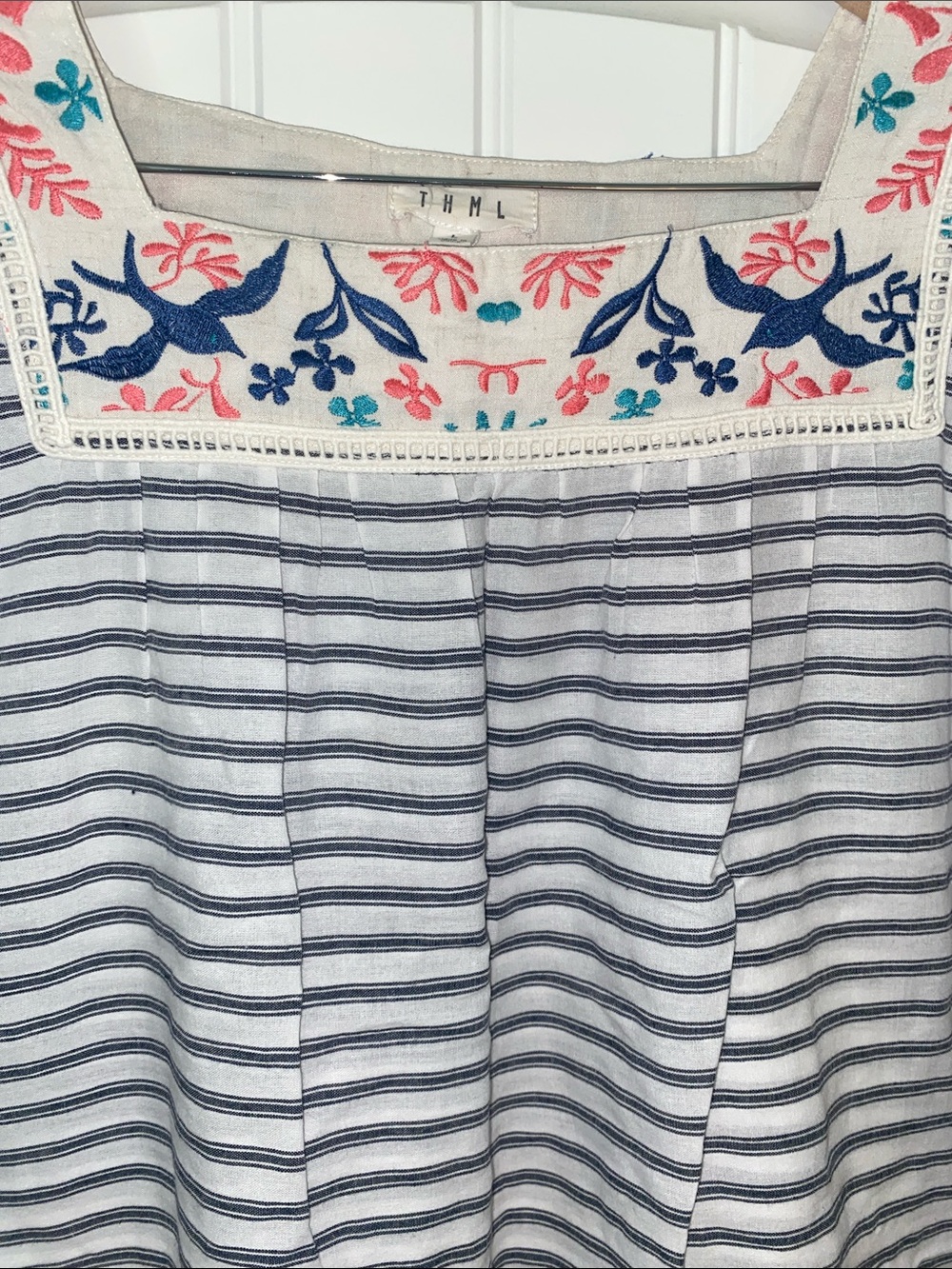THML Navy & White Striped Square-Neck Top with Pink Tassel Trim size Large - Picture 8 of 15